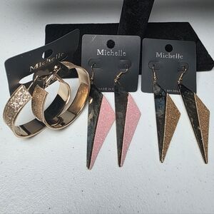 Michelle Rose Gold Hoop and Geometric Drop Earring Set